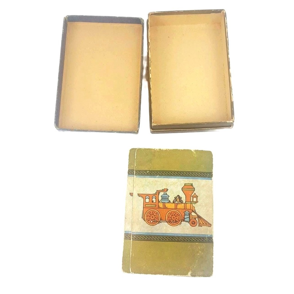 Antique Playing Cards Vintage Steam Locomotive Train Deck Green Gold Box‎ Set